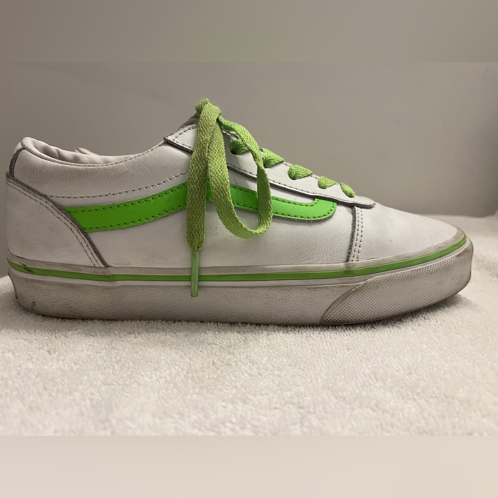 Green and White Leather Vans